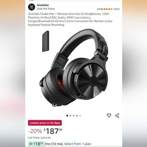 OneOdio Studio Max 1 Wireless Over-Ear Headphones - Black